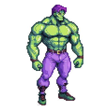 character inspired by Hulk from Marvel, green skin, muscular, purple pants sticker