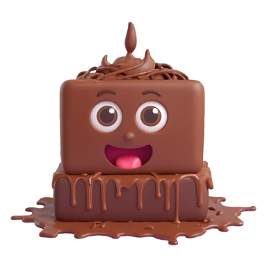 Rectangular chocolate mini pastry, slightly messy and squished, chocolate dripping, big round eyes, wide open mouth, playful surprised expression, text above: "ПАСТИЧКА", chibi style, Twitch emoji style, transparent background, colorful

 sticker