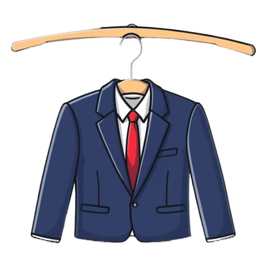 Clean minimal clothes hanger with suit jacket, professional wardrobe icon sticker