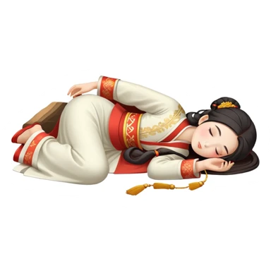 Beautiful girl in Hanfu lying on the ground sleeping sticker
