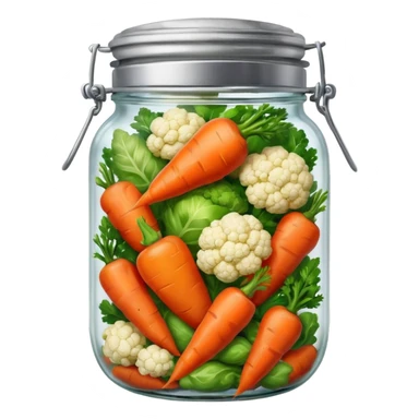 A mix jar of carrots, peppers, and cauliflower tightly sealed with a silver lid








 sticker