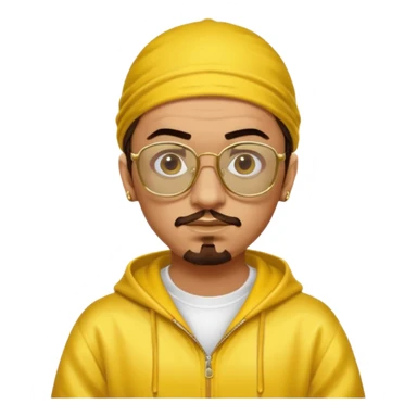 Ali G from Ali G Indahouse with brown eyes, dark brown hair, gold outfit, yellow glasses sticker