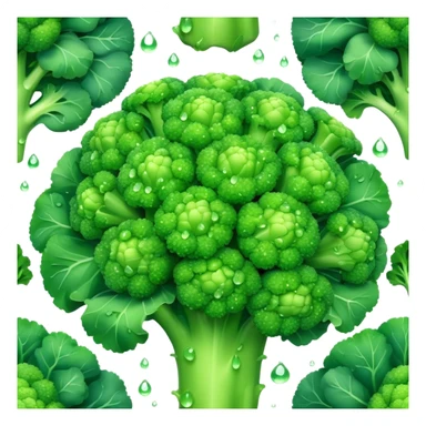 Cinematic lush green broccoli, detailed florets glistening with dewdrops, ultra-fresh and vibrant, soft glowing background, healthy and delicious. sticker