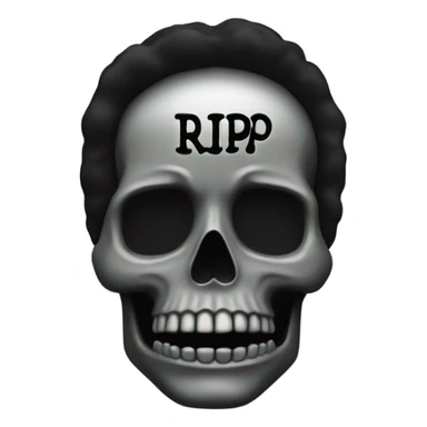 a black grave with the letters RIP on a silver  sticker