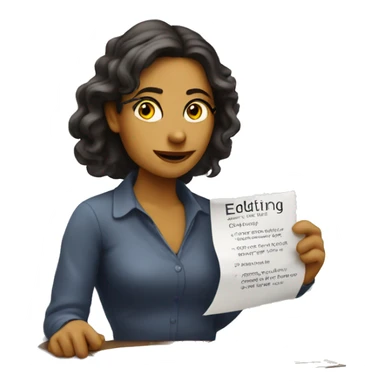 Female writer with a sign that says: Editing Complete sticker