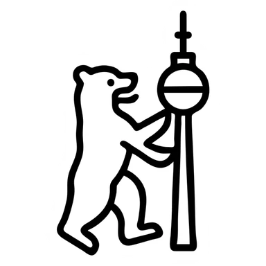 Icon of Berlin Bear for a mobile app, bear and Berlin TV Tower combined into one symbol, modern style, no text, transparent background. sticker