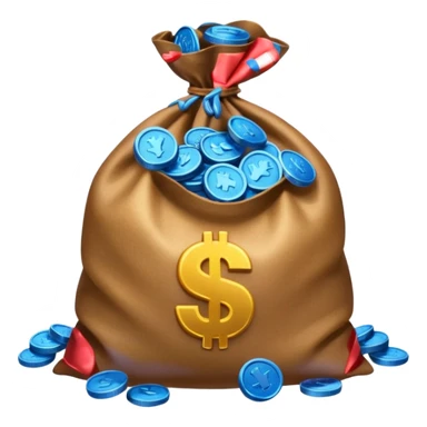 blue coins inside an opened brown money bag  sticker