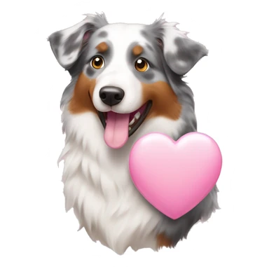 australian shepherd holding light pink heart in its mouth sticker