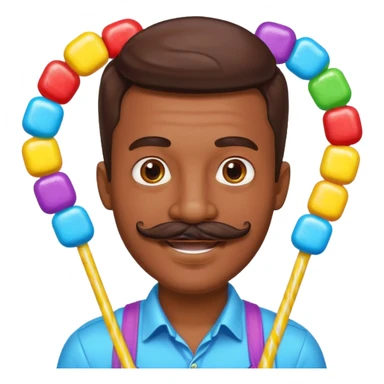 man with a lot of accessories and mustache made out of candy sticker