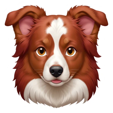 Cinematic Noble Red Merle Australian Shepherd Portrait Emoji, Poised and regal, with a strong, agile build and a stunning red merle coat accented by subtle splashes of darker red and white, piercing amber eyes, Simplified yet sharp and sophisticated features, highly detailed, glowing with a soft, dignified glow, high shine, intelligent and loyal, stylized with an air of strength, focused and attentive, soft glowing outline, capturing the essence of a watchful and confident herder, so majestic it feels as though it could step out of the screen with effortless authority! sticker