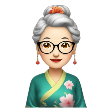 Chinese seniors lady wear Chinese traditional dress wear glasses show appreciation sign sticker