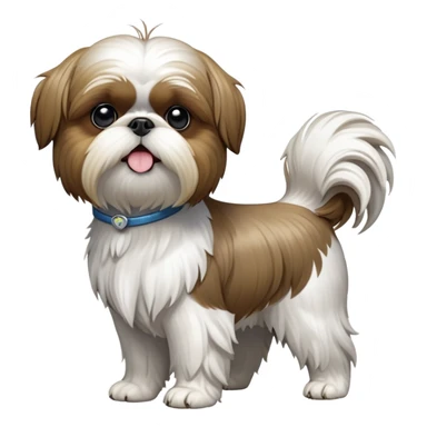 cinematic-[Shish tzu]-realistic-full-body-standing-emoji,-tail-resting-loosely-beside-its-paws,-head-tilted-dramatically, -scruffy-[white]-fur,-simplified-yet-realistic-focused-features,-highly-detailed,-glowing-with-an-almost-sarcastic-glow sticker