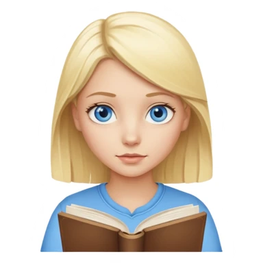 Blonde girl with blue eyes reading book sticker