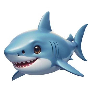 Cinematic Cute Shark Portrait Emoji, Head tilted playfully and inquisitively, featuring a glossy, streamlined body with a subtle shimmering hue and round, sparkling eyes filled with curious charm, Simplified yet irresistibly adorable features, highly detailed, glowing with a warm, friendly glow, high shine, affectionate and sleek, stylized with a touch of marine whimsy, bright and endearing, soft glowing outline, capturing the essence of a mischievous yet loving shark, so playful it feels like it could swim out of the screen into your arms! sticker