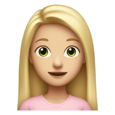 A girl with long blonde hair, with green eyes, and wearing a light pink shirt sticker