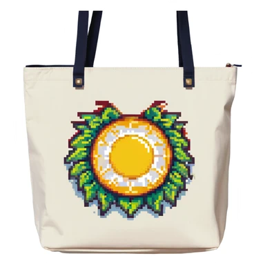 summer bag, simple and blocky, with a sun motif sticker
