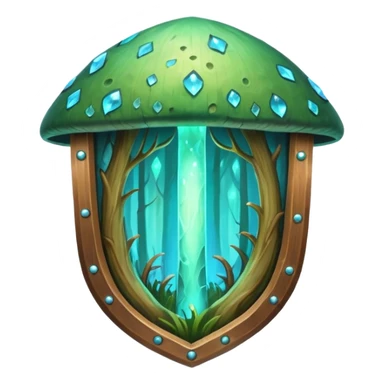 magical mushroom shield object icon, shield crafted from mushroom bark, glowing spores, fantasy forest design, soft green-blue aura, 3D cartoon, mobile game icon style, centered, clean background, no text, no watermark
 
 sticker