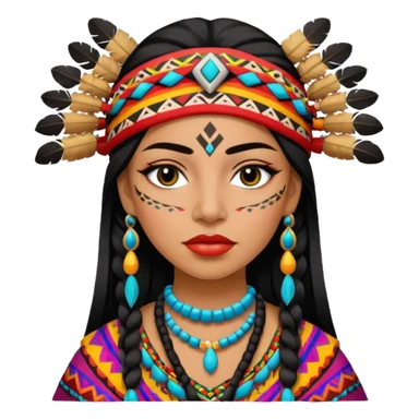 Indigenous, pretty lips, Indigenous clothes, medium skin, pretty bratz baddie, black eyeliner, colorful sticker