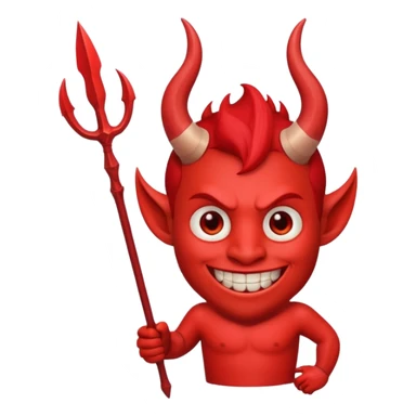 Red devil with horns and trident, grinning mischievously sticker