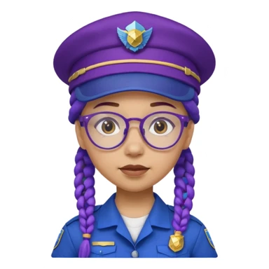 blue uniform wearing scout kid with purple braids and glassess with blue scout hat sticker