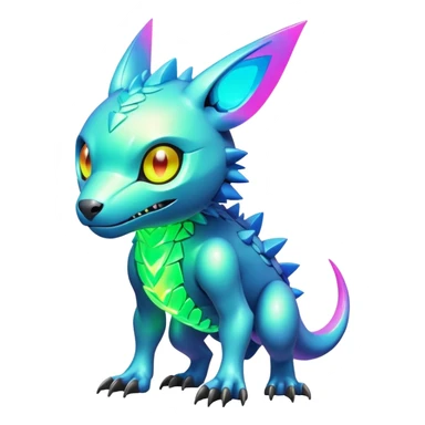  Bright lush warm-colored colorful neon-colored cyber-Fakémon-Digimon-Trico-creature sticker