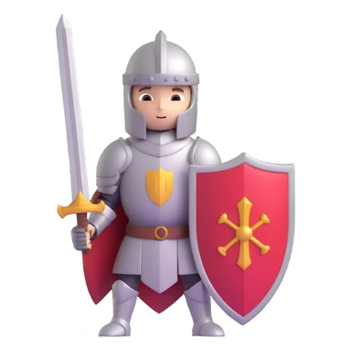 small knight with oversized sword and shield, standing heroically sticker