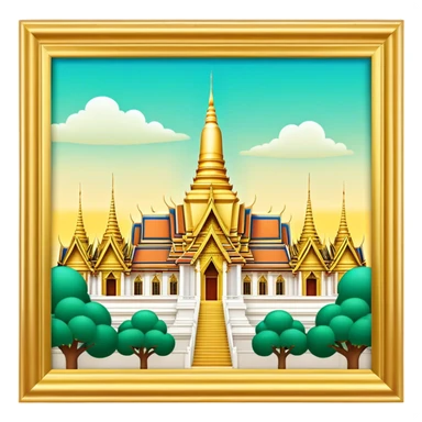Cinematic Realistic Grand Palace Bangkok Landmark Emoji, showcasing the opulent golden spires, intricate Thai architecture, and the Emerald Buddha Temple set within a vibrant, manicured courtyard. sticker