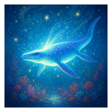 magical liopleurodon, fantasy, glowing, sparkles, whimsical sticker