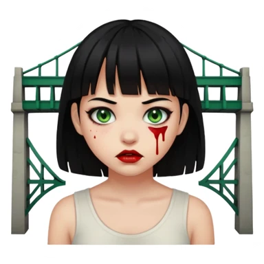 Guria com cabelo preto franjinha sangrando olhos verdes  fundo preto e um piercing bridgepiercing sticker