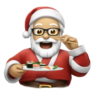Santa eating sushi and clinking a glass sticker