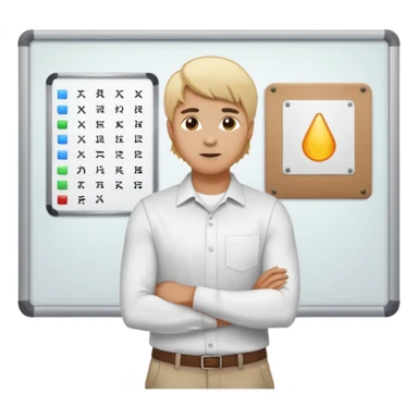 silhouette of a light-haired man standing next to a project board sticker