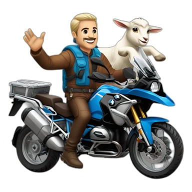 Francisco-Javier-Sans-Sánchez with Billy goat-beard, riding a BMW-R-1200-GS,waving sticker