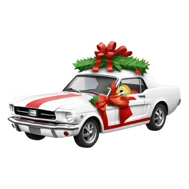Create a merry Christmas’s messages with a white mustang car from the 1960s with Santa in the drivers seat waving out the window sticker