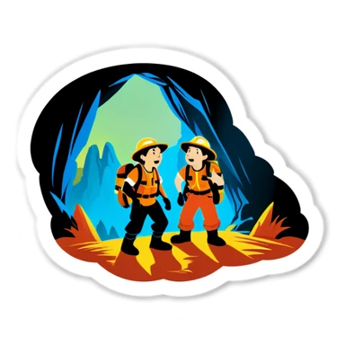 Two Cave explorers, one is scared, but one is confident  sticker