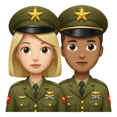 one emoji (female) wearing Army combat uniform and a second emoji (male) wearing the army green service uniform sticker