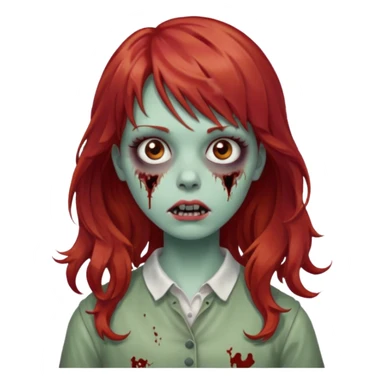 Uma zumbi garota com cabelo vermelho ondulado, medio e franja reta sticker