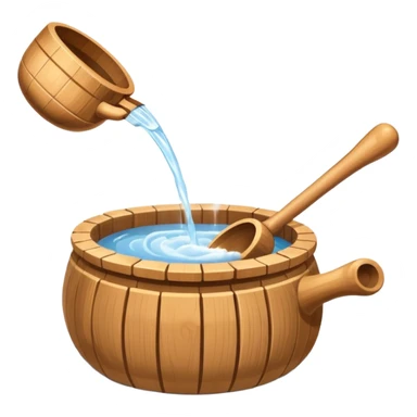 Ladle pouring water onto sauna rocks with steam sticker