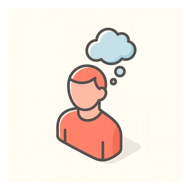 silhouette of a person with a thought cloud above the head, symbol of reflection and self-reflection, 2D isometric style, simple shape, clear shadows and highlights sticker