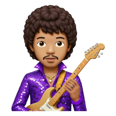 Jimi Hendrix with dark brown hair, purple sequin outfit sticker