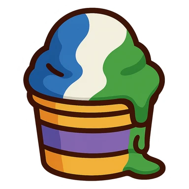 Change the Italian ice colors to blue, white, and green. Keep the scoop melting slightly in a paper cup, no background, vibrant toon style. sticker