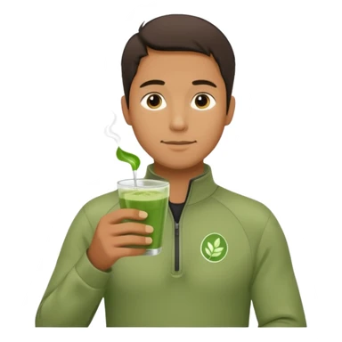 Guy chilling with a quarter zip and matcha tra sticker
