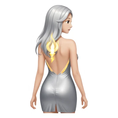 woman with light long hair in silver body looking at the camera from back with sexy pose sticker