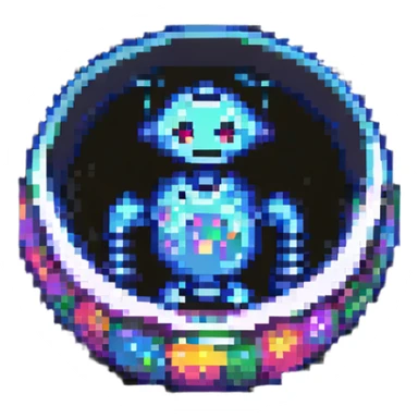 robot in a glass bowl, pixel art style sticker