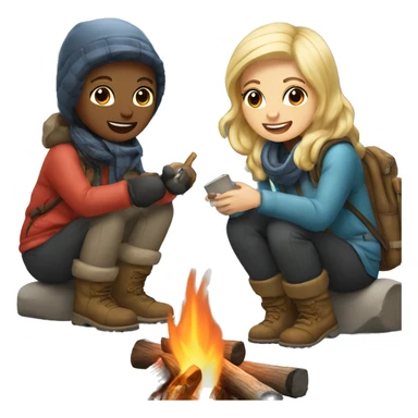 snowy campfire with friends blonde  sticker