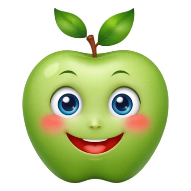 A cute green apple with a big smile and blue expressive big eyes sticker
