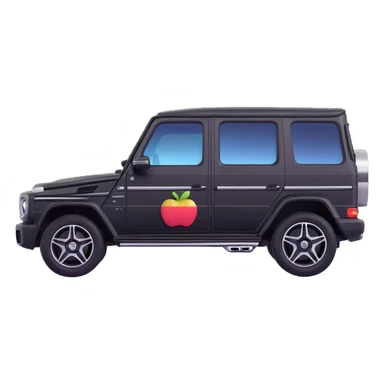 Edit the images to show a Mercedes G-Class SUV side view in a very simple and minimal style, with just the basic G-Class shape and wheels, colored black, in a 3D Apple emoji-like style, no background. sticker
