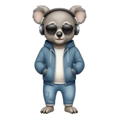 anthropomorphised koala full body wearing a hoodie and jeans dark sunglasses headphones sticker
