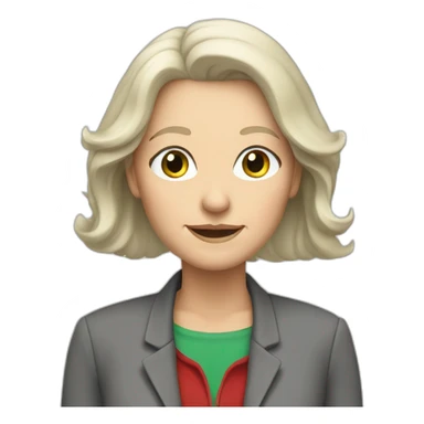 28 old women, white skin, long blond hair, green eyes, red shirt in a gray jacket sticker