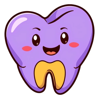cartoon brown emoji face with purple heart eyes, smiling with a tooth gap and a gold tooth on the side sticker