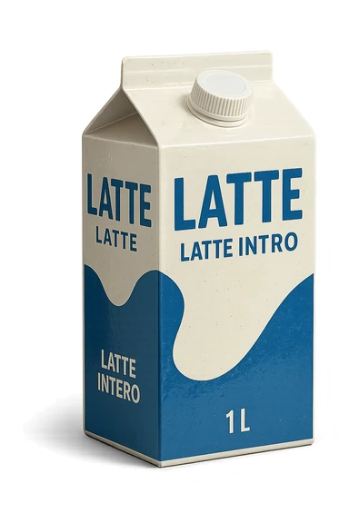 scatola di latte realistica IN ITALIANO, iperrealistico 4k sticker